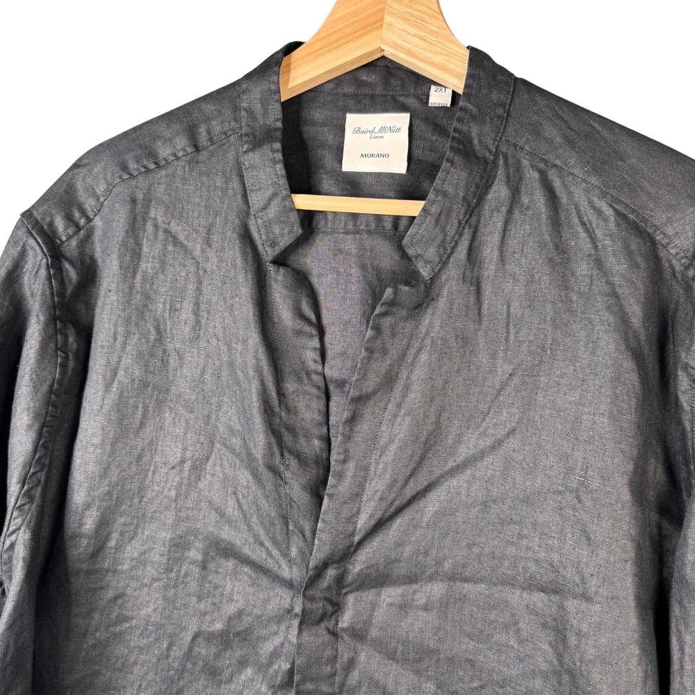 Murano Baird McNutt Linen Shirt Mens 2XT Black Banded Collar Roll Tab Sleeve